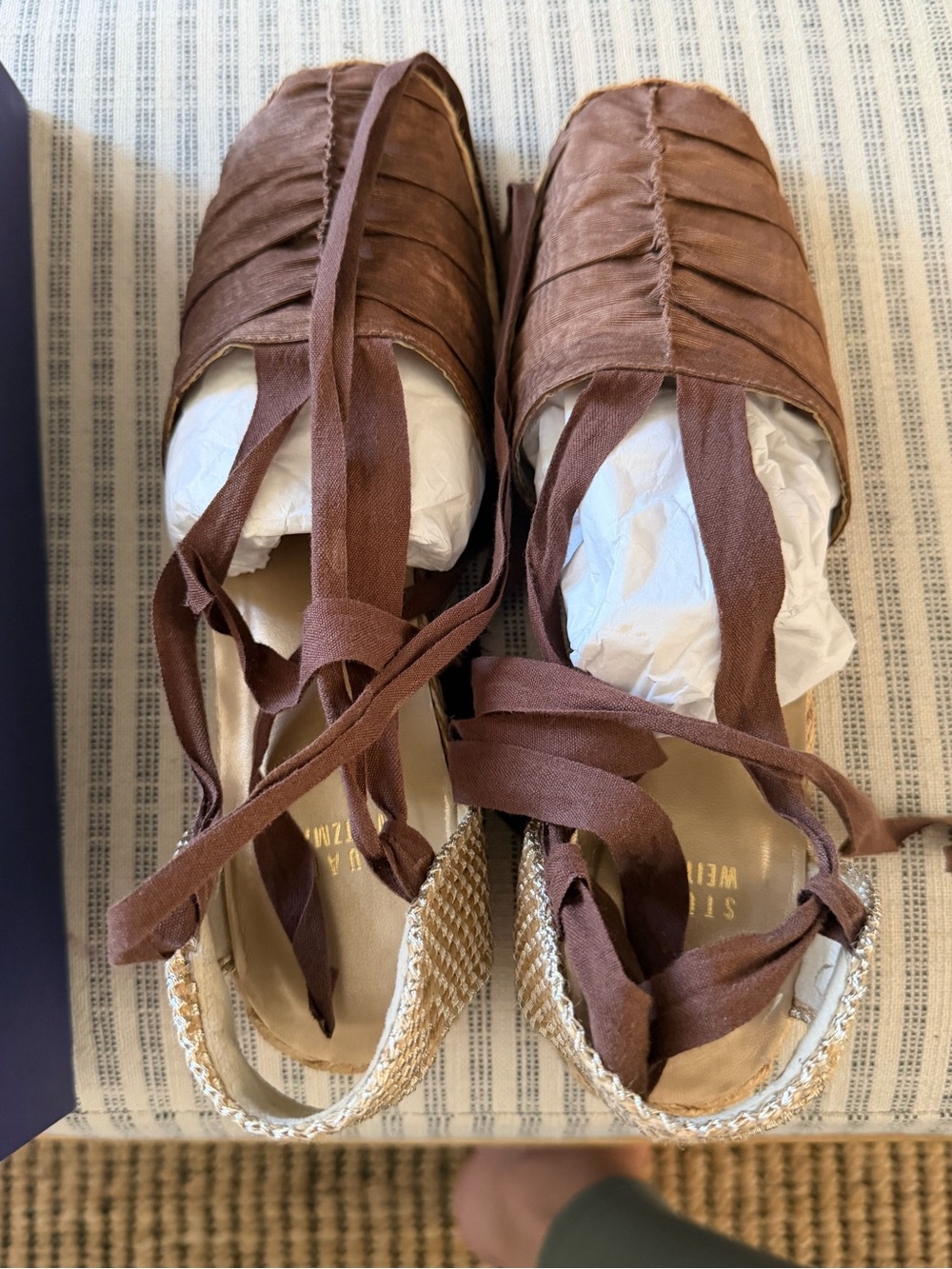 Stuart Weitzman Brown Lace-Up Espadrille Wedges